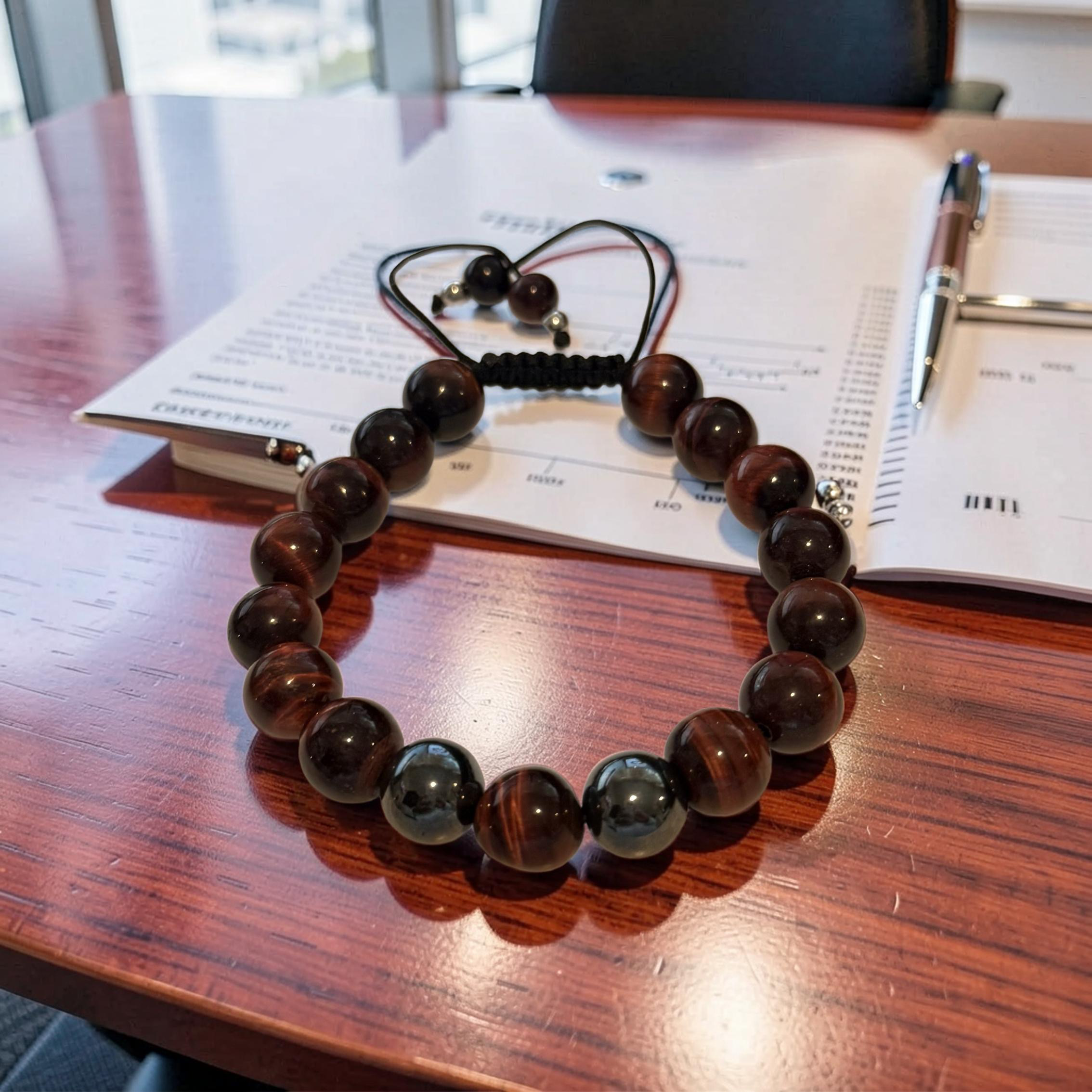 Executive Focus Bracelet  Red Tiger’s Eye & Hematite – 12mm Adjustable Bracelet