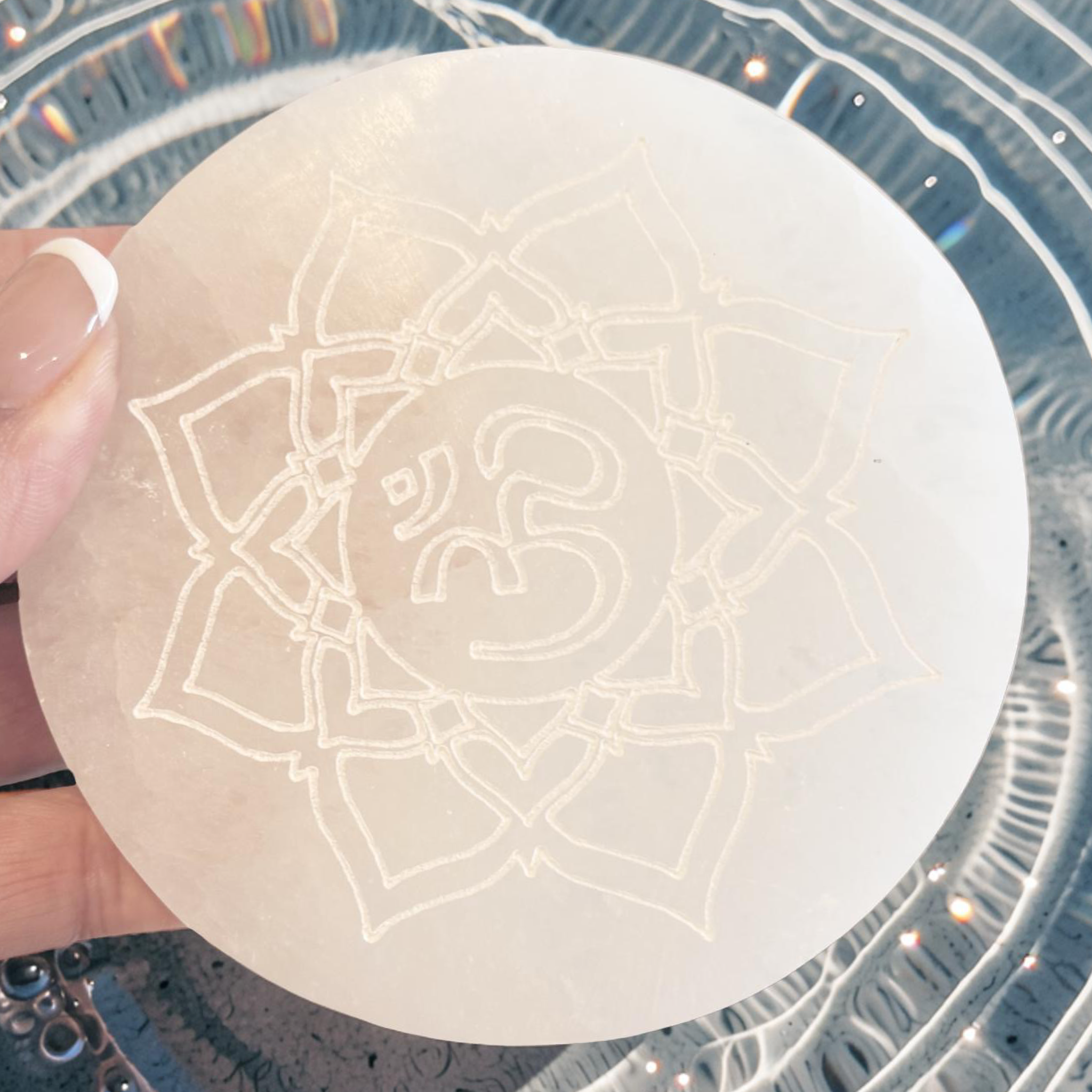 4" Om Selenite Reflection Plate