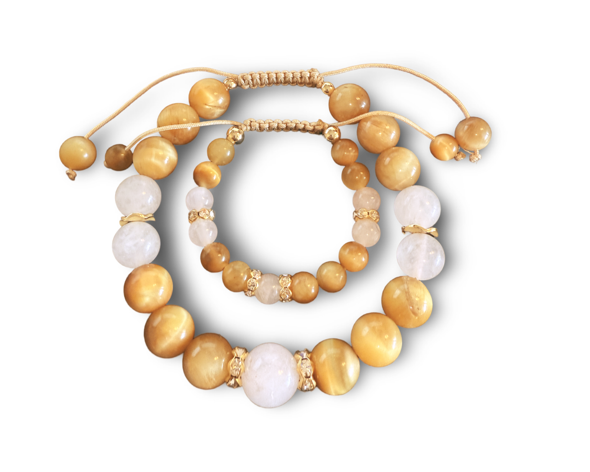 Golden Tiger’s Eye Mommy & Me Bracelet Set 10mm,12mm 6mm