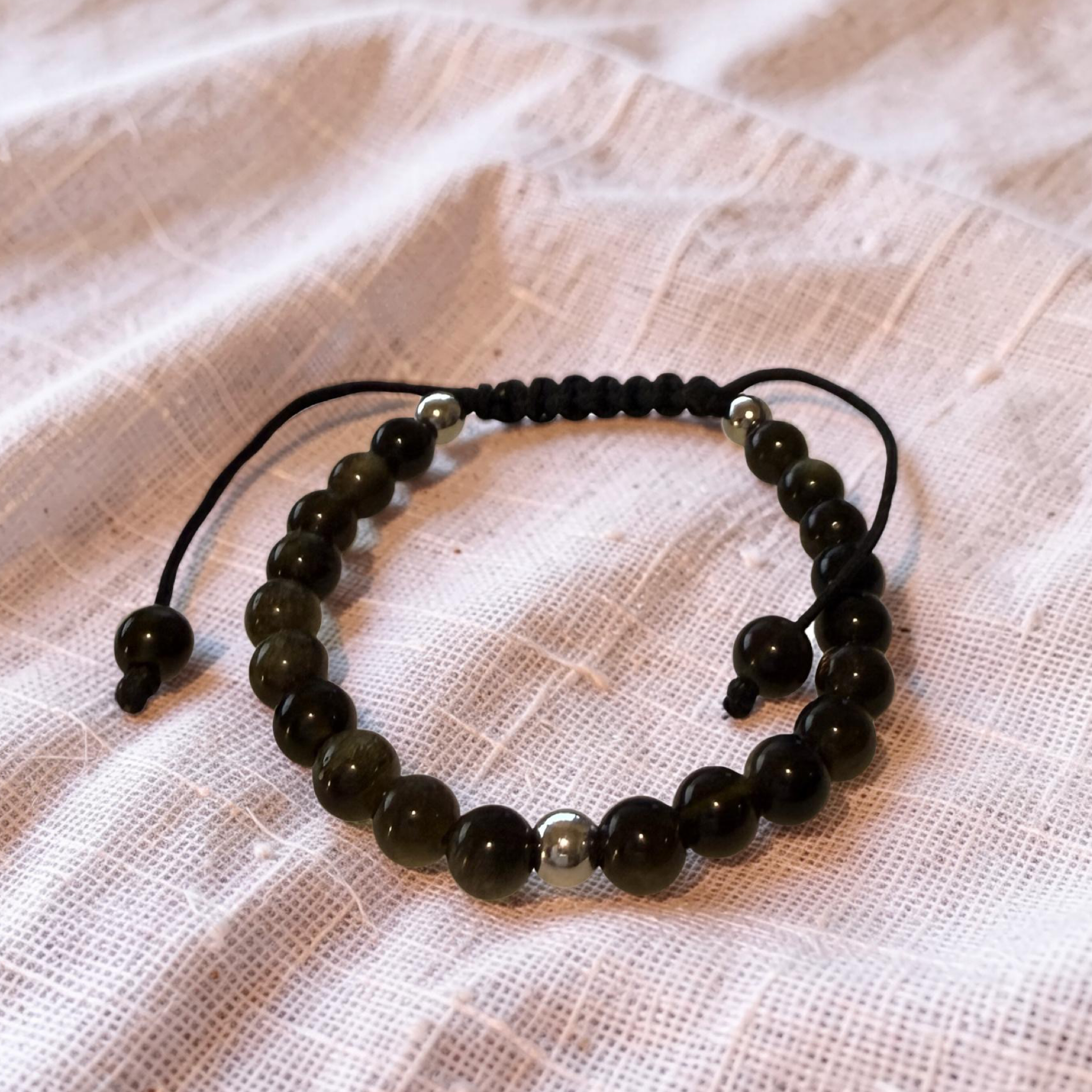 Black Obsidian Kids Adjustable Bracelet 4mm