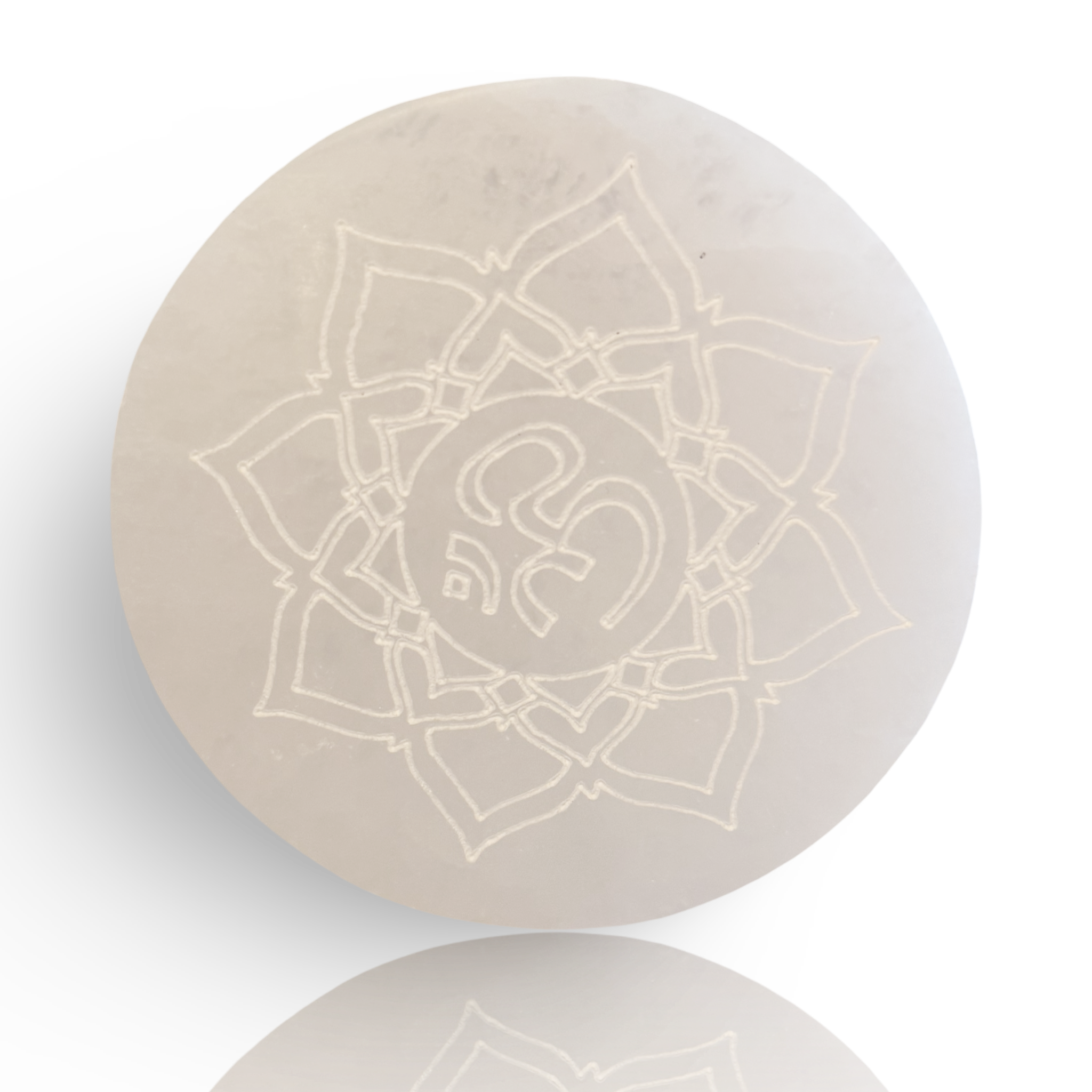 4" Om Selenite Reflection Plate
