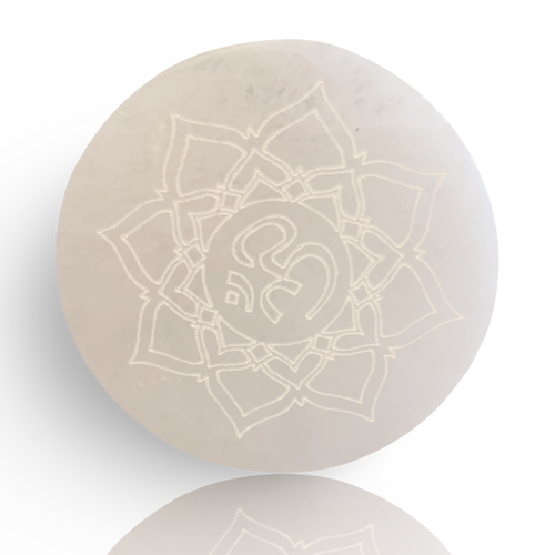 4" Om Selenite Reflection Plate