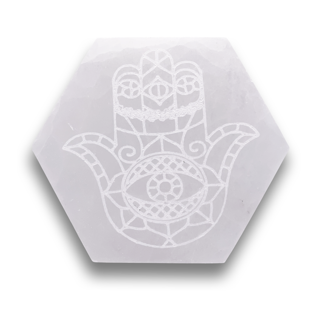 Hexagonal Hamsa Hand Selenite Charging Plate