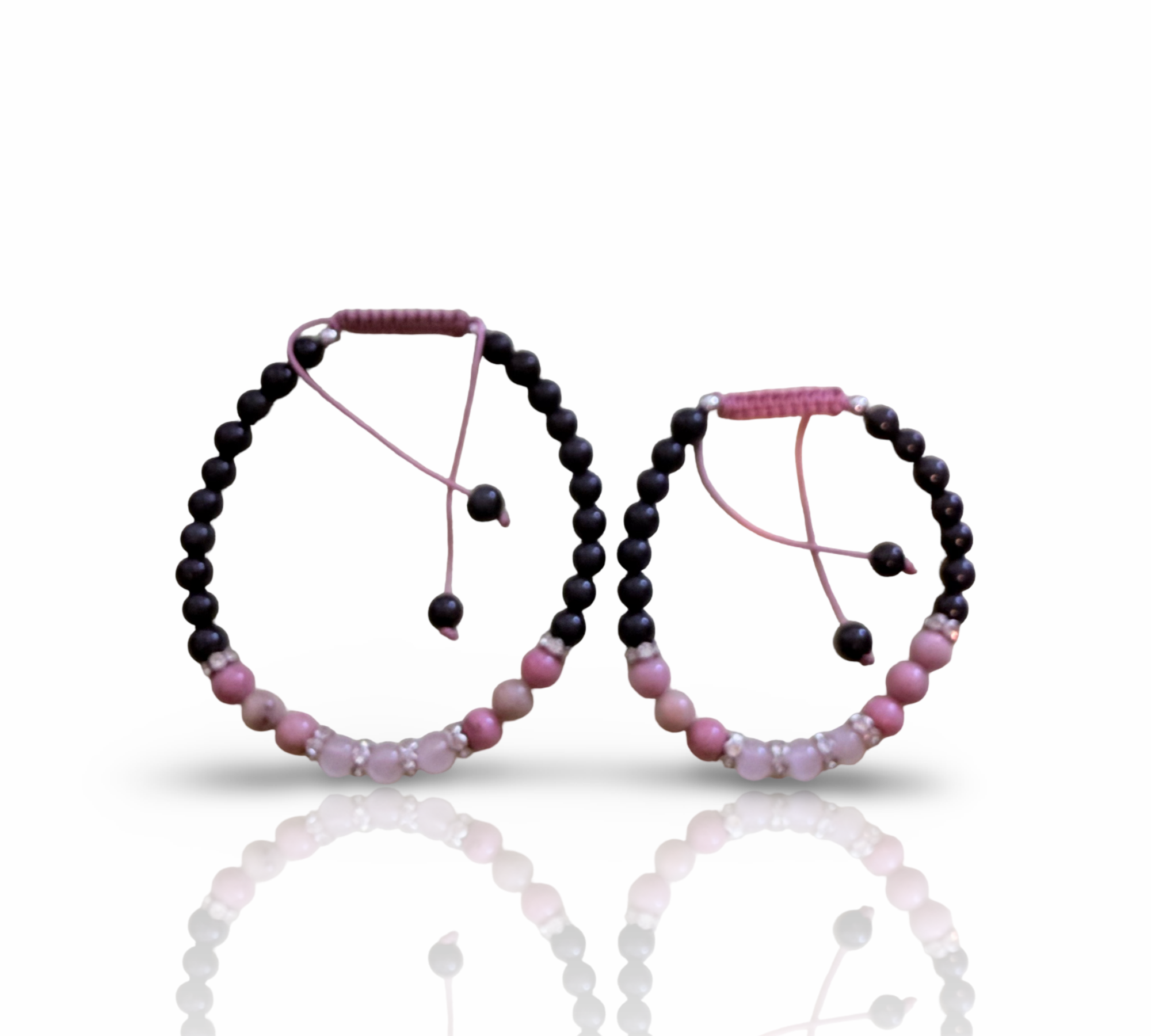 Rose Quartz, Rhodonite, and Black Obsidian Bracelet & Anklet Set  Protected Heart 6mm