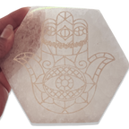 Hexagonal Hamsa Hand Selenite Charging Plate