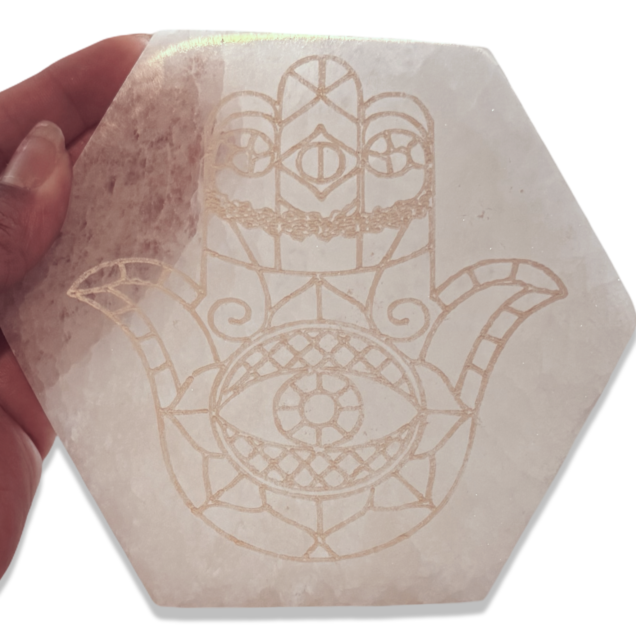 Hexagonal Hamsa Hand Selenite Charging Plate