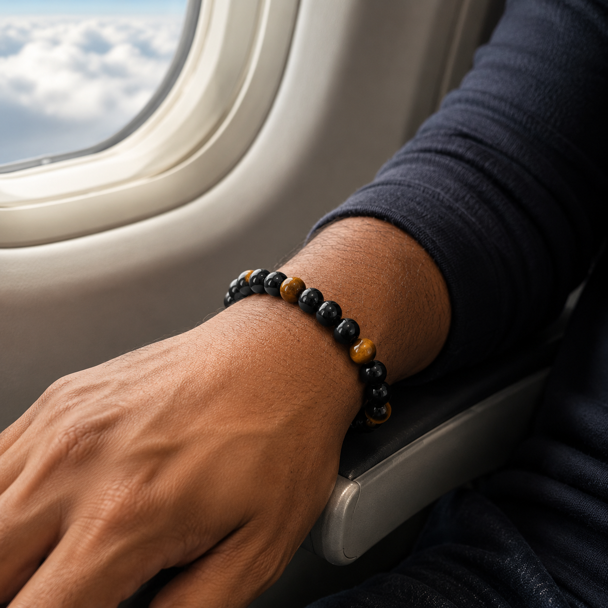 Men’s Black Obsidian & Tiger’s Eye Stretch Bracelet
