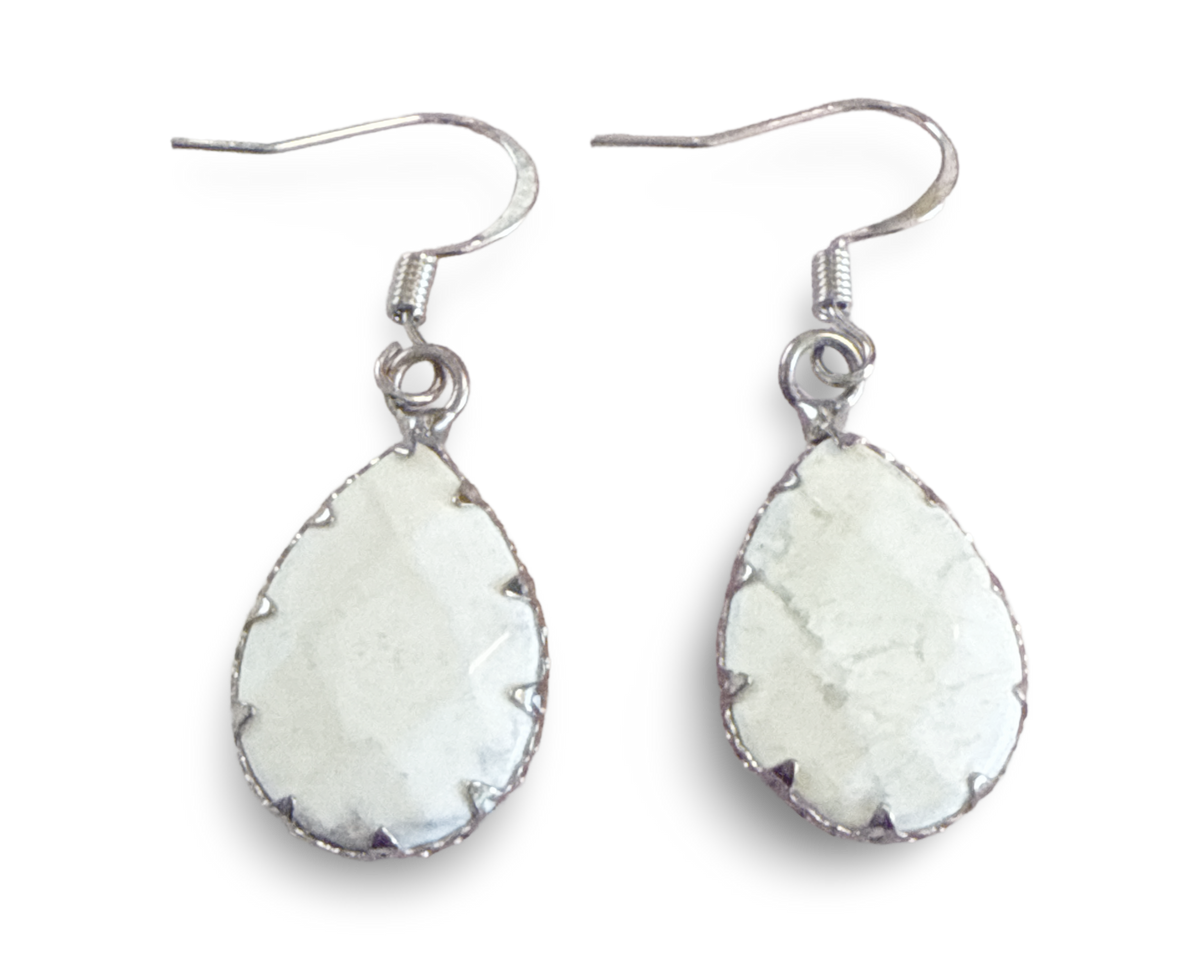 White Howlite Textured Teardrop Earrings