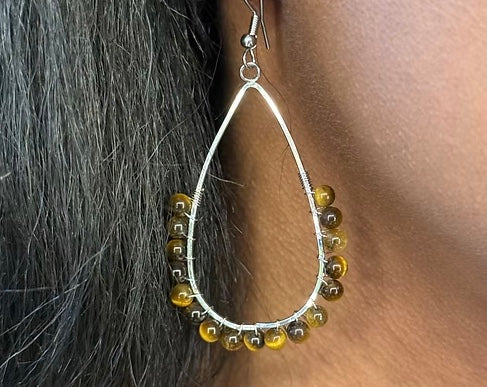 Tiger’s Eye Beaded Teardrop Earrings