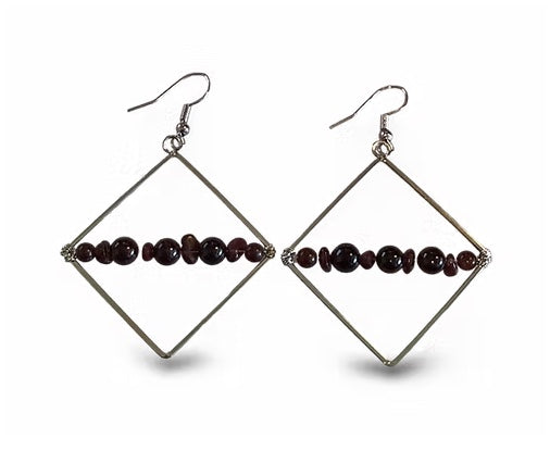 Garnet Geometric Drop Earrings: