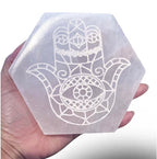 Hexagonal Hamsa Hand Selenite Charging Plate