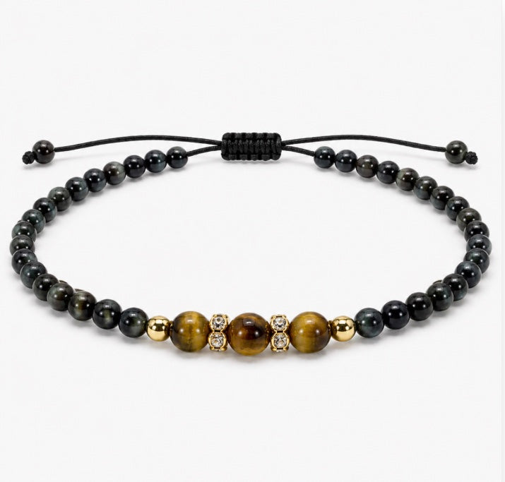 Grounded Abundance Anklet  Black Obsidian & Golden Tiger's Eye 4mm