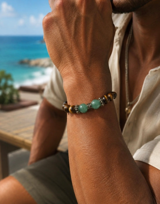 Tiger's Eye & Green Aventurine Adjustable Bracelet 12mm