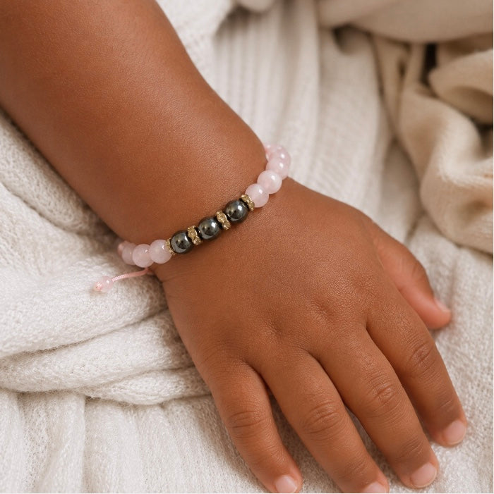Little Love Bracelet -  Natural Rose Quartz & Hematite