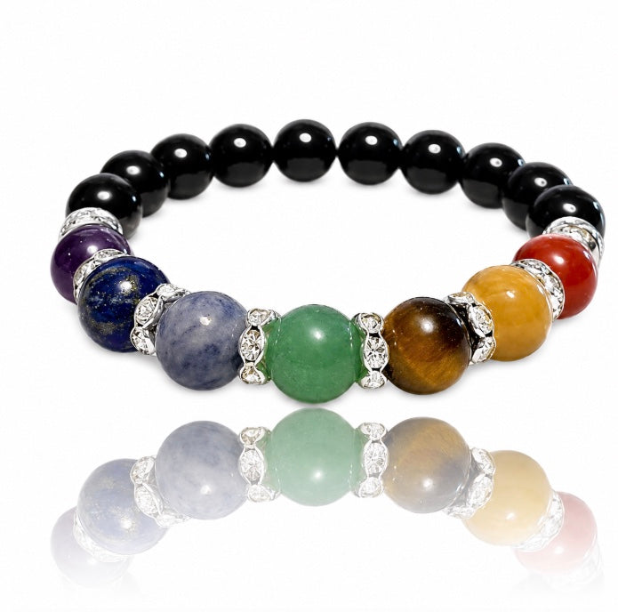 7 Chakra Black Obsidian Grounding Bracelet 10mm