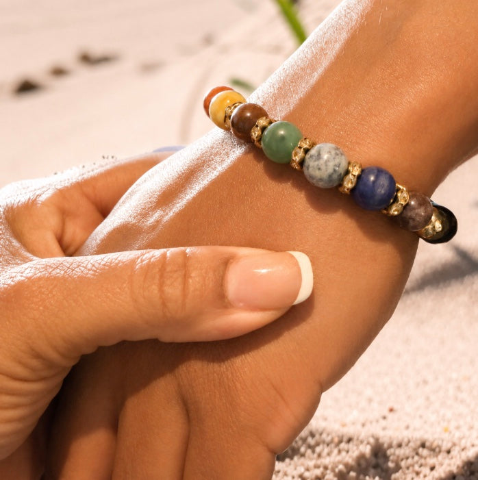 7 Chakra Black Obsidian Adjustable Bracelet 10mm