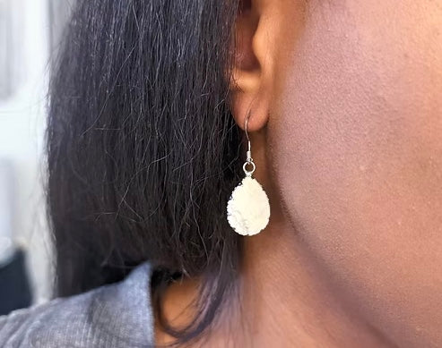 White Howlite Textured Teardrop Earrings
